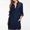 Abiti casual Abito in denim per donna 2022 Autunno blu scollo a V manica lunga Mini Plus Size Camicia lavata Vestidos