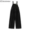 Kimutomo Vintage Mode Femme Loose Denim Pantalon Salopette Dames Bright Line Jeans Pantalon Combinaison Noir Drop 210521