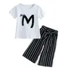 Set di abbigliamento per ragazze 2021 Bambini Paillettes Manica corta + Pantaloni larghi 2 pezzi T-shirt estiva Capispalla per bambini Vestiti per ragazza per adolescenti Q0716