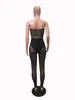 Plus Size Women Clothing Sexy Jumpsuits Summer Strapless Mesh See Through Patchwork Striped Skinny Jumpsuit Overalls 210517