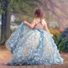 Pretty Ball Gown Princess Flower Girl Dresses For Wedding 3D Floral Appliqued Toddler Pageant Gowns Floor Length Plffy Tulle Kids Prom Dress