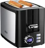 Ikich Toaster 2 fatia, tela LCD torradeira de aço inoxidável, slot largo 2 torradeira de fatia, 9 torradeiras de configurações, cancelamento / bagel / degelo / reaquecimento, bandeja de migalha