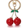 Cristal strass mignon Fruit femme sac pendentif accessoires porte-clés porte-anneau rouge cerise porte-clés