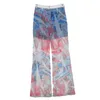 Pantalon de couleur contrastée imprimé en maille pour femmes, taille haute, pantalon droit mince, mode féminine 5E282 210427