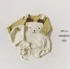 한국어 스타일 귀여운 곰 자수 멜빵 유아용 모자와 바디 슈트 코튼 바지 점프 수트 210708