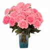 Fiore artificiale rosa Finto floreale verde Bouquet da sposa Decorazione per feste in casa e in ufficio