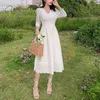 Summer Elegant Women Embroidery White V Neck Hollow Out Bohemain Lace Tunic Beach Party Dress 210415