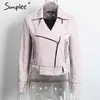 Vintage fashion zipper basic suede coat motorcycle jacket Women outwear Pink belted short winter jackets 210414