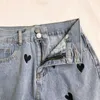 LY VAREY LIN Sommer Frauen Casual Blau A-line Mini Denim Röcke Süße Liebe Stickerei Hohe Taille Weibliche 210526