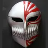 Anime Bleach Costumi Cosplay Ichigo Kurosaki Maschera cava Uomo Ichigo Parrucca Mantello nero con sandali di paglia Calzini Top e pantaloni Set Y0903