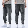 Homens solta calças harem outono lavado denim jeans rua estilo elástico cintura conforto longo pantalon sarouel homme 210716