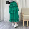 Surmiitro Summer Mori Green Midiロングプリーツスカート女性韓国風フリルハイウエスト中長長Aラインスカート女性210712