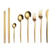 Gold Cutlery Set Dessert Spoon Fork Knife coffee Spoons Frosted Stainless Steel Food Western Tableware Steak Cutlerys 22CM