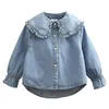 Primavera Outono 2 3 4 5 6 8 Anos Crianças Roupas Defesa Down-Down Manga Longa Denim Blusa Camisa Para Crianças Baby Girls 210529