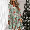 Casual Dresses Winter Christmas Dress Women Long Sleeve O Neck Oversized Swing Xmas A Line Vintage Party Vestido Floral 40#