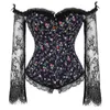 Corset Bustier Top met riemen voor vrouwen Sexy Lingerie Lace Up Plus Size Lange Mouwen Body Shaper Kostuums Burlesque Black White Women's Sha