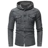 Männer Casual Hemden Männer Männer Hoodies Denim Shirt Marke 2XL Nizza Frühling Herbst VogueVintage Taschen Design Streetwear Solide Tops