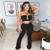 Beyprern Casual Halter Neck Crop Top och Wide Leg Pant Set Två Piece Outfits Sommar Hollow Out Matching Pant Set Party Club Wear Y0625
