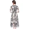 Ankomst Runway Sommar Högkvalitativ Lace Dress Kvinnors Mesh Floral Embroidery Sequins Patchwork Dresses Vestido 210529