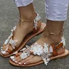 Sandals 2022 Summer Cool And Comfortable Lace Beads Flower Belt Buckle Flat Heel Round Toe Ladies