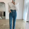 Ezgaga Peter Pan Collar Women Shirts Chic Vintage French Style Sweet Girl Long Puff Sleeve Lace Ruched Korean White Tops Fashion 210430