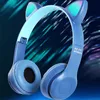 Hörlurar trådlösa hörlurar bluetooth 5.0 pannband p47 spel färgglada LED -ljus headset kattöron skönhet hifi stereo musik hörlurar grils k