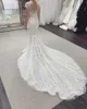 Vestidos de casamento de sereia de luxo trainte destacável Plus tamanho 2021 país jardim vestido de noiva com flor longo trem lace rouba de mariée sirène