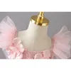 Çiçek Kız Elbise Flare Kollu Skoring Katmanlı Kek Elbise Prenses Parti Düğün Gösterisi için Çocuk Giysileri E1960 210610
