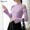 Autumn Winter Sweater Women Flare Sleeve Vintage Jumper Slim White Turtleneck Knitted Pull Femme 6387 95 210512