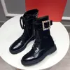 Mit box frauen schuhe luxus designer marke stiefel roge.r viv ranger stiefel stiefel strass metall schnalle geringe ferse runde toes patentleder eu34-41