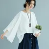 Verano sólido moda coreana tops algodón y lino blusas sueltas mujeres femeninas irregulares mangas de llamarada ropa blusa 9426 210417