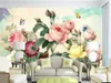 خلفيات مخصصة PO مع الزهور الورود الأنيقة الورود ثلاثية الأبعاد ورق الحائط لغرفة المعيش