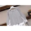 Fashion Spring Elegant knit Sweater Patchwork Blouse Women Long Sleeve Casual Loose pullover Top 210519