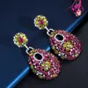 Affascinante designer cubico zirconia rosa rossa lungo orecchini a goccia per le donne tendenza boho gioielli festa di nozze cz699 210714