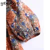 Vintage Floral Print Dress Women Sexy Square Neck Puff Sleeve High Waist Sundress Female A-line Mini Summer Casual 210430