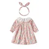 Tjejer klär höst söt rosa blommig flicka baby spets krage lång toddler es 210702