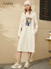 Minimalizm Vintage Damska Dresshirt Dress Moda Z Kapturem Wydrukowana Polar Gruba Długość Calf Długość Bluzy dla kobiet 1206 210527