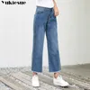 Kobiety Summer Mom Wide Leg Casual Denim Pants Boyfries Femme Spodnie rozryte dżinsy vintage retro 210412