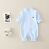 Vår och höst Baby Ship Applique Solid Jumpsuit för Unisex Casual Jumpsuits 210528