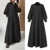 Casual Dresses Vonda Women Dress Vintage Solid Sundress Pleated Kaftan Long Robe Vestidocasual