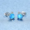 Leuke vrouwelijke witte blauwe opaal ronde sieraden rose goud zilver kleur kleine oorknopjes voor vrouwen boho kristal kat bruiloft