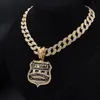 Earrings & Necklace Hip Hop Gold Medal 16" Cuban Chain Bling Glittered Full Iced Out Miami Curb Choker Men Rock Jewelry Set