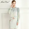 Mode Designer Klänning Sommar Kvinnors Klänning Ruffles Långärmad Blommor Beaded Vintage Dresses 210524