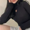 Ezgaga TurtleNeck愛ホローアウトセータージャンパー女性ファッション冬の韓国ニットクロップトップスレディースプルオーバーセクシーストリートウェア210430