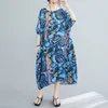 Johnature verano vestido retro estampado o-cuello coreano suelto cómodo media manga más tamaño mujeres vestidos vintage 210521