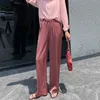 Women Wide Leg Pants Loose High Waist Solid Color Casual Vertical Pearl Yarn Soft Long Summer 210514