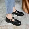 Sapatos lisos femininos Cabeça redonda casual e cinto fivela romana preto 2 9