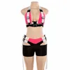 Pink Summer Woman Sport Suit Halter Buckle Biker Shorts Tracksuit Women Club Outfits Two Piece Set 2021 Crop Top + Women's Pants