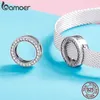 Bamoer Authentic 925 Sterling Silver Clear Zircon Round Circle Pärlor Charm Fit Kvinnor Armband DIY Smycken SCX101