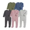 아기 소년 소녀 rompers 유기농 면화 버튼 - 프론트 슬리퍼 잠옷, 절차 수면 및 재생
